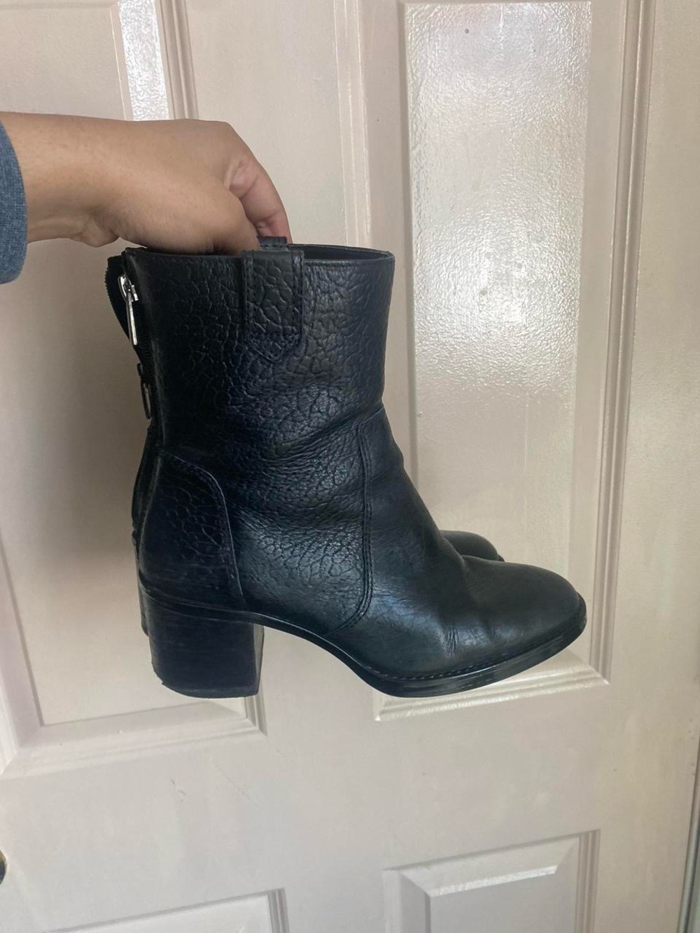 Vince Camuto Black Leather Mid-Calf Block Heel Ankle Boots